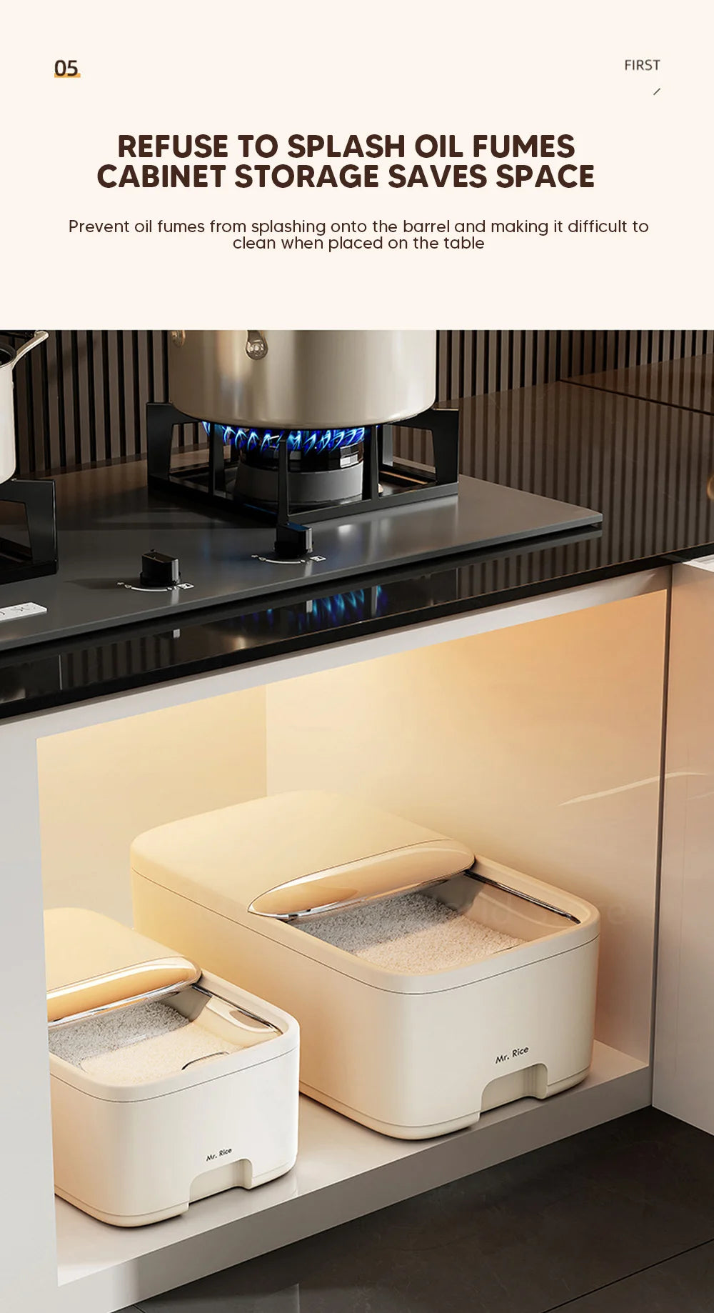 10KG Rice Storage Box with Lid, Large Capacity Moisture-Proof & Insect-Proof Grain Storage Container, Sealed Plastic Rice Bin for Kitchen Cabinet