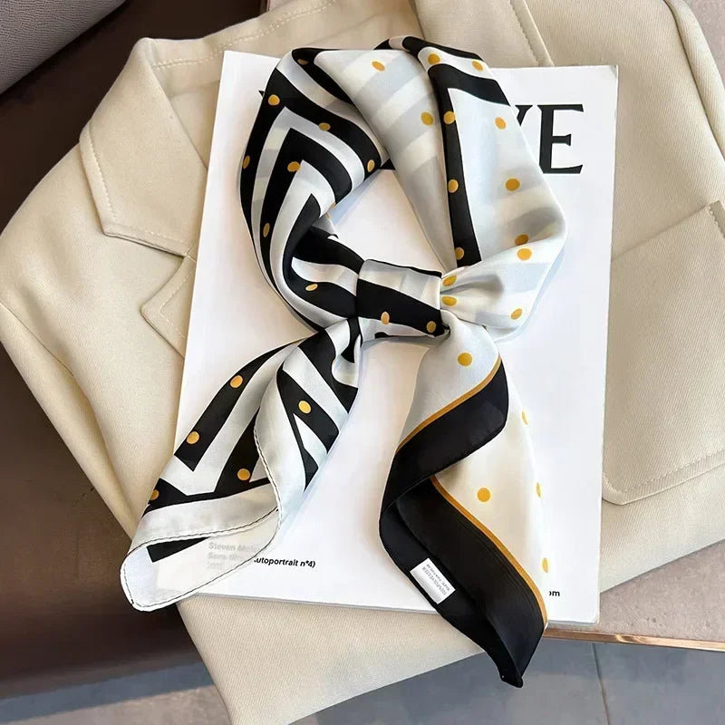 Luxury Printed Silk-Style Square Scarf for Women, Soft Satin Neckerchief Headband and Hair Ribbon, Fashion Hijab and Bag Accessory for Office and Daily Wear