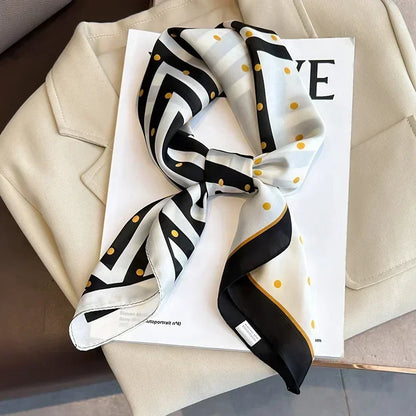 Luxury Printed Silk-Style Square Scarf for Women, Soft Satin Neckerchief Headband and Hair Ribbon, Fashion Hijab and Bag Accessory for Office and Daily Wear