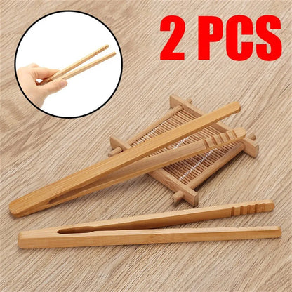 2PCS Bamboo Wood Food Tongs 18cm – Wooden Toast Salad Tongs for Bacon, Sugar, Ice, Tea, and Kitchen Use