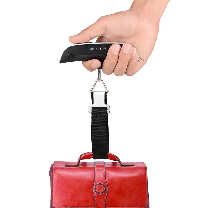 Portable Digital Luggage Scale with LCD Display, 50kg / 110lb Electronic Hanging Suitcase Scale, Travel Baggage Weight Checker with Temperature Display