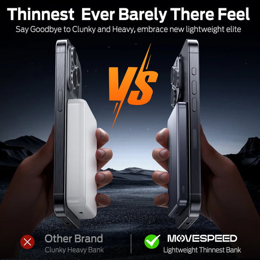 MOVESPEED S10 Slim Magnetic Power Bank 10000mAh, PD 20W Fast Charging Wireless Portable Charger with LED Indicator, USB-C External Battery for iPhone and Samsung