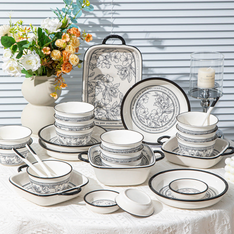 20PCS Porcelain Dinnerware Set for 4, Lucky Pattern Ceramic Tableware Gift Box with Bowls, Plates & Cutlery