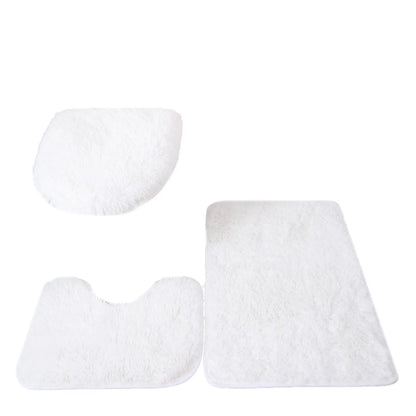 3PCS Bathroom Rug Set, Non-Slip Bath Mats with Toilet Lid Cover, Soft Fluffy Solid Color Bathroom Carpet Set