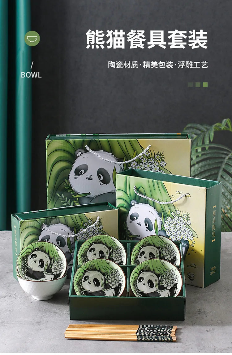 Creative Panda Ceramic Tableware Set, Cartoon Porcelain Dinnerware Gift Box Set