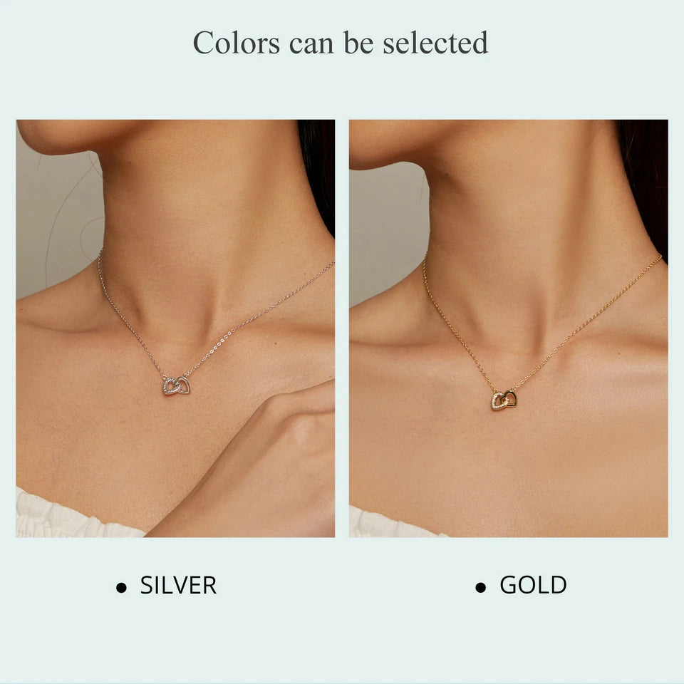 BAMOER 925 Sterling Silver Connected Heart Pendant Necklace with Zircon, Romantic Jewelry Gift for Women, Valentine’s Day and Anniversary Necklace