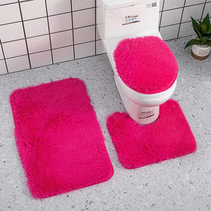3PCS Bathroom Rug Set, Non-Slip Bath Mats with Toilet Lid Cover, Soft Fluffy Solid Color Bathroom Carpet Set