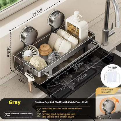Suction Cup Wall-Mounted Kitchen Sink Storage Rack – Punch-Free Rag & Sponge Draining Organizer