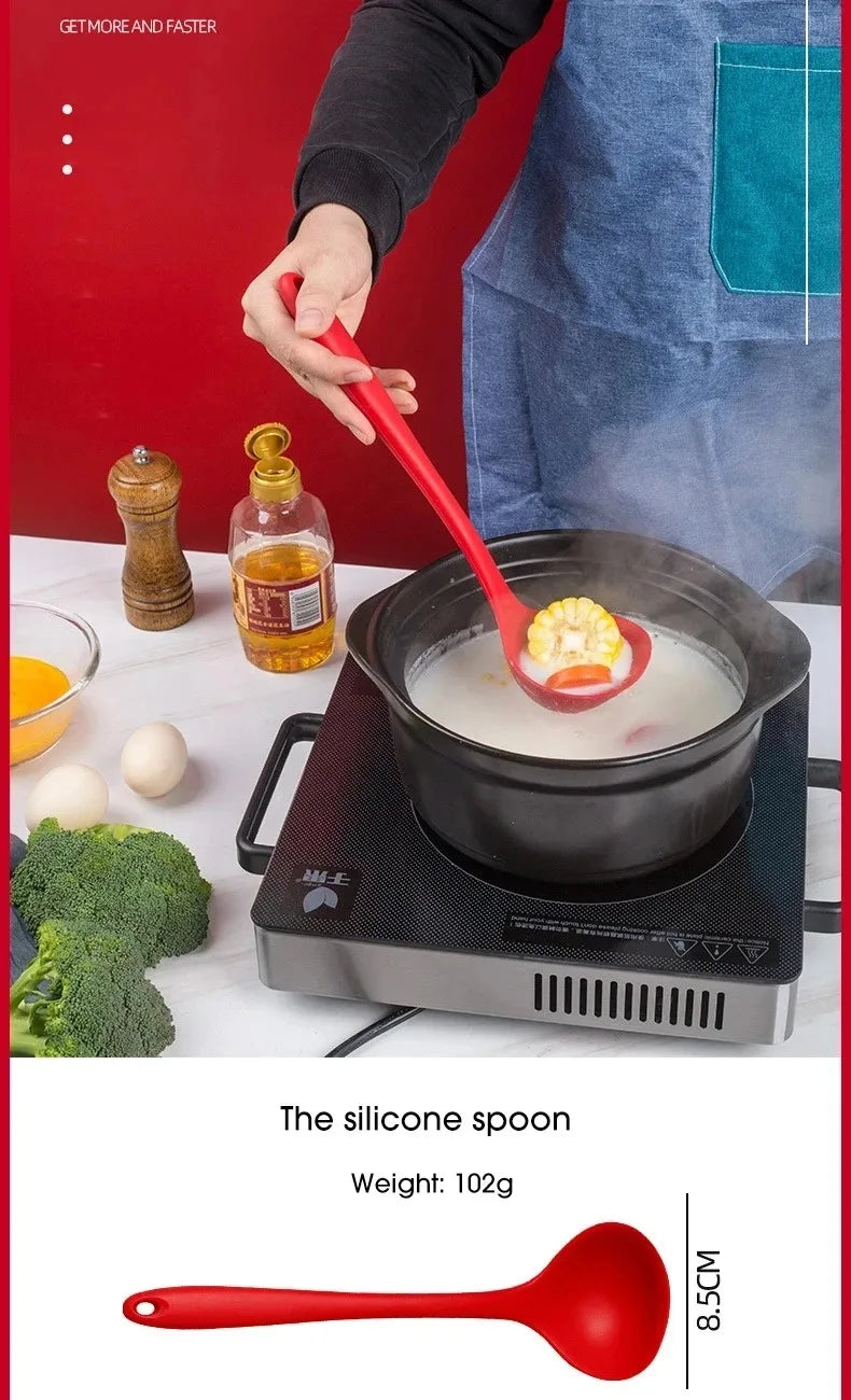 6PCS Silicone Kitchen Utensils Set – Spatulas, Slotted Spoon, Rice Scoop Heat Resistant Cooking Tools