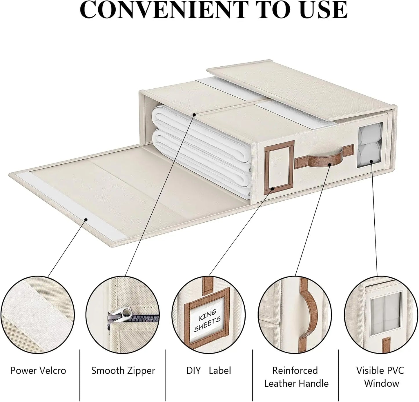 Foldable Bed Sheets Set Organizer, Linen Fabric Closet Storage Box with Window for Bedding & Pillows