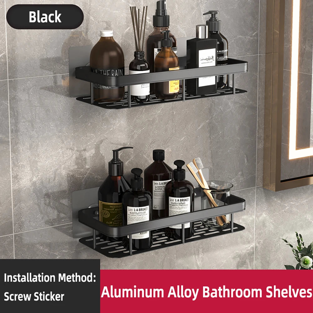 Wall Hanging Corner Bathroom Shelf – No-Drill Rectangular Shower Rack for Shampoo & Towels