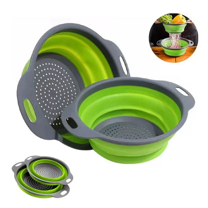 Collapsible Silicone Colander Strainer Basket, Foldable Vegetable and Fruit Washing & Draining Basket Kitchen Gadget