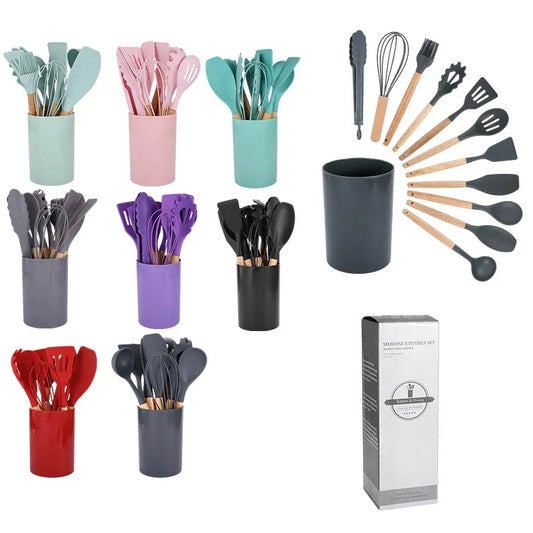 12-Piece Silicone Kitchen Utensil Set with Storage Block, Non-Scratch Cooking Tools & Spatulas