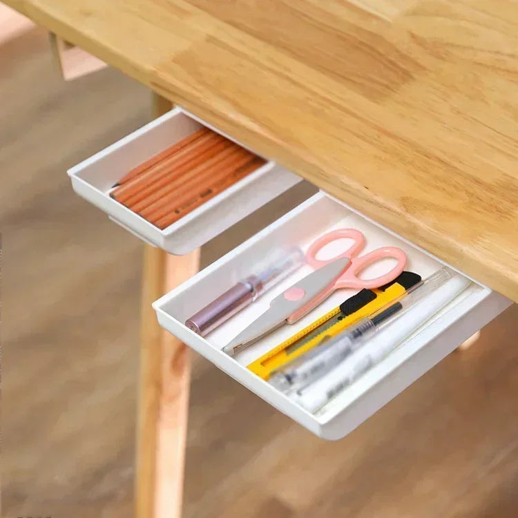 Adhesive Under Desk Drawer Organizer Hidden Table Storage Box Slide Out Tray Simple Sundries Cosmetics Stationery Organizer