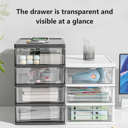 Clear Desktop Storage Box with Drawer – Heightened Plastic Table Organizer for Stationery & Cosmetics