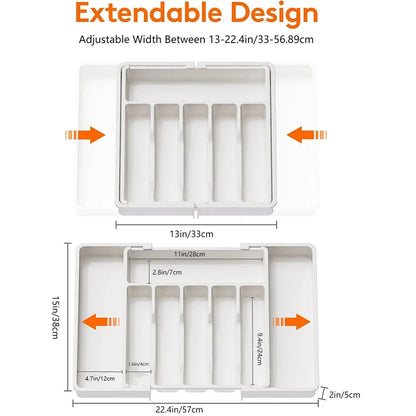 Expandable Kitchen Drawer Organizer – Adjustable Retractable Cutlery Storage Box with Dividers