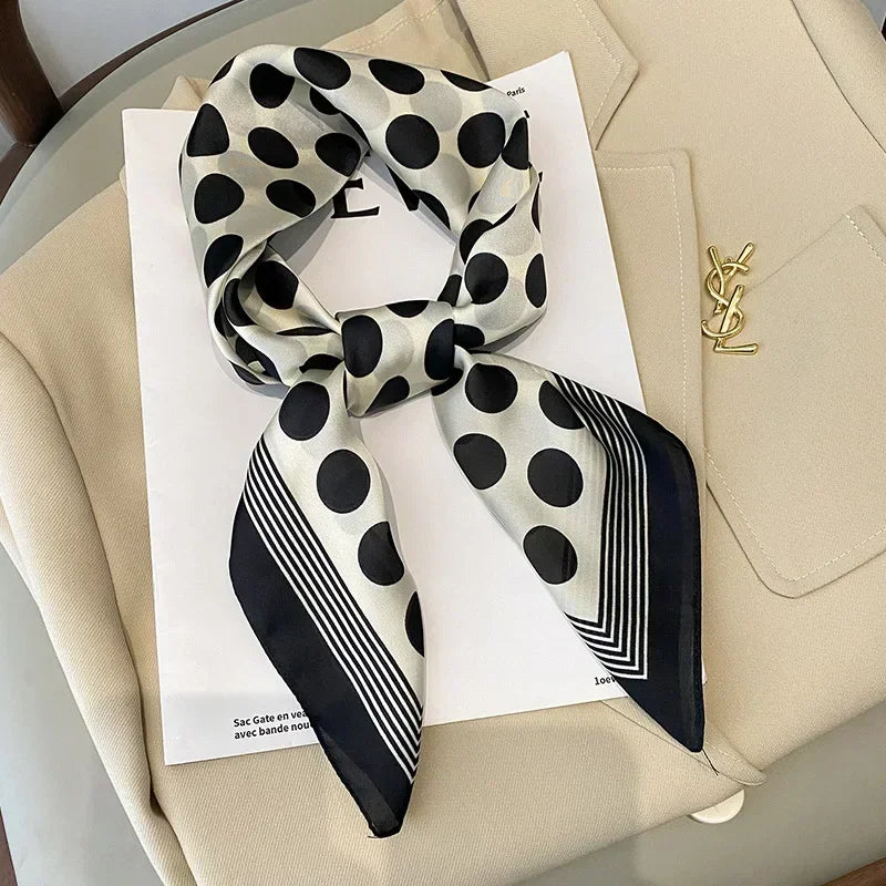 Luxury Printed Silk-Style Square Scarf for Women, Soft Satin Neckerchief Headband and Hair Ribbon, Fashion Hijab and Bag Accessory for Office and Daily Wear