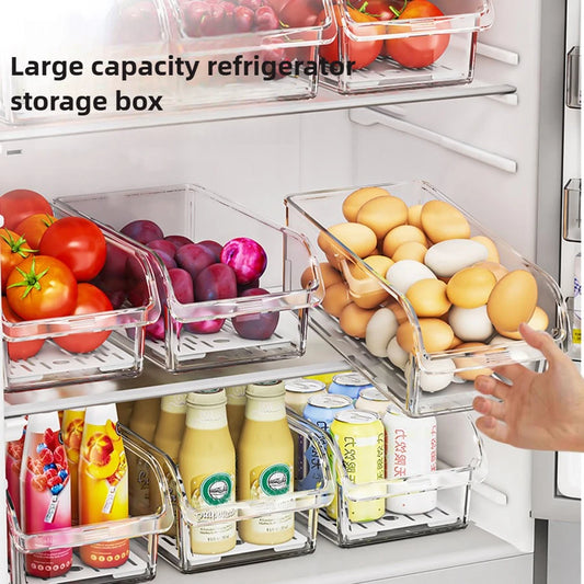 Clear Fridge Organizer Bins, Plastic Refrigerator Storage Containers for Fruits, Vegetables & Drinks