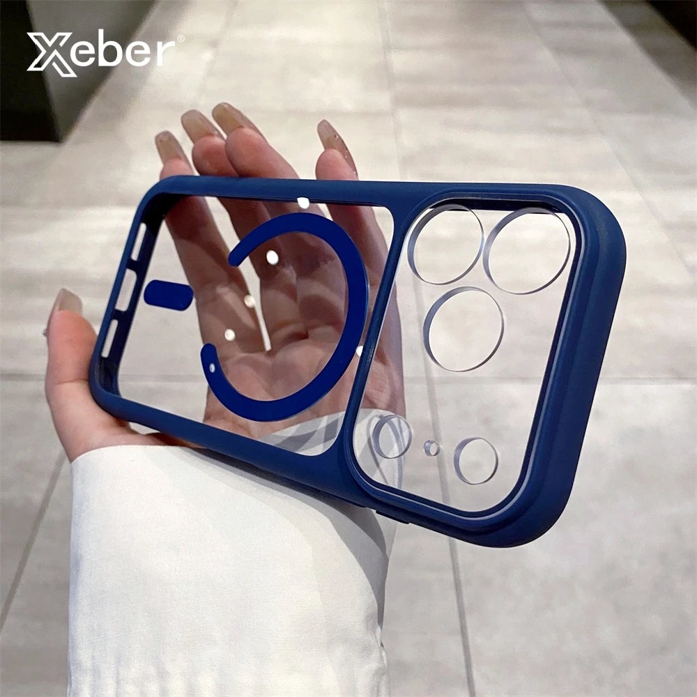 Luxury Transparent Magnetic Case For iPhone 17 Series For Magsafe Wireless Charging Clear Hard Acrylic Shockproof Cover