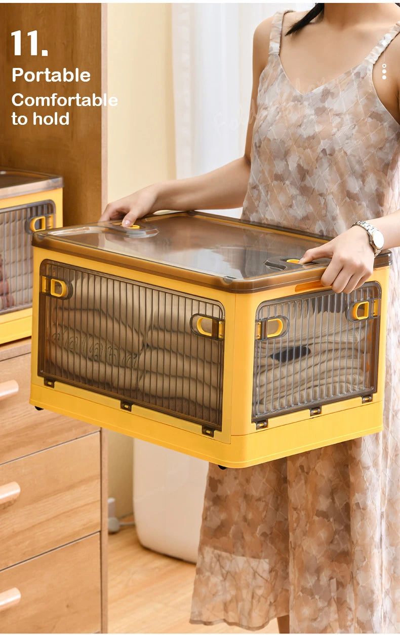 Foldable Storage Box with Wheels, Stackable Closet Organizer for Clothes, Quilts, Toys & Books