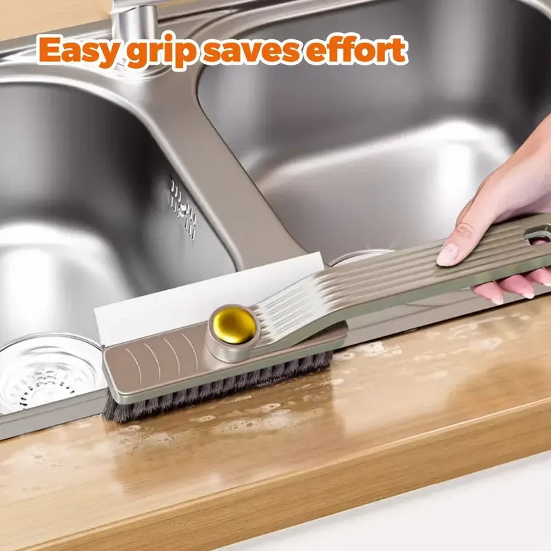 360° Rotating Crevice Cleaning Brush with Scraper – Multi-Purpose Hard Bristle Tile & Gap Cleaner for Bathroom & Kitchen