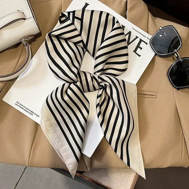 Luxury Printed Silk-Style Square Scarf for Women, Soft Satin Neckerchief Headband and Hair Ribbon, Fashion Hijab and Bag Accessory for Office and Daily Wear