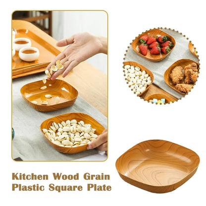 Japanese Style Imitation Wood Grain Square Plate, Simple Kitchen Tableware Dish for Dinner & Serving
