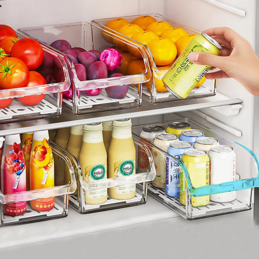 Clear Fridge Organizer Bins, Plastic Refrigerator Storage Containers for Fruits, Vegetables & Drinks