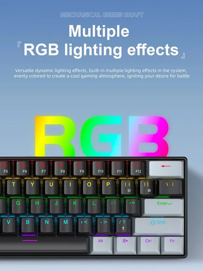 FreeWolf K61 Wired Mechanical Gaming Keyboard, 60% Compact 61-Key Layout, RGB Backlit, Phantom Switches, USB Plug and Play Keyboard for PC, Laptop, and Tablet