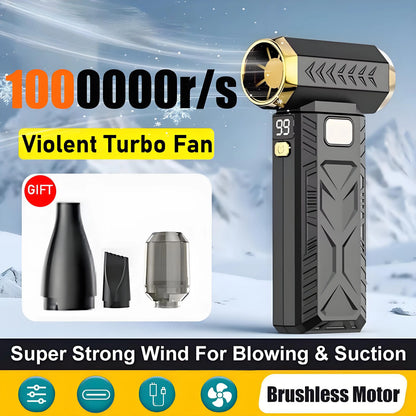 High-Speed Electric Air Blower 1,000,000 RPM Turbo Fan, Portable Dust Cleaner with Vacuum Function, Type-C Rechargeable 55m/s Brushless Jet Blower with LED Display