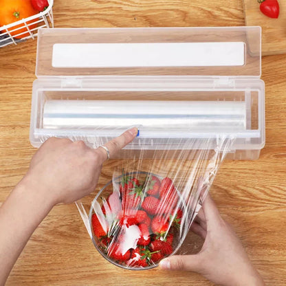 Cling Film Roll Holder with Cutter, Adjustable Plastic Wrap & Aluminum Foil Dispenser, PE Kitchen Organizer for Drawer Storage