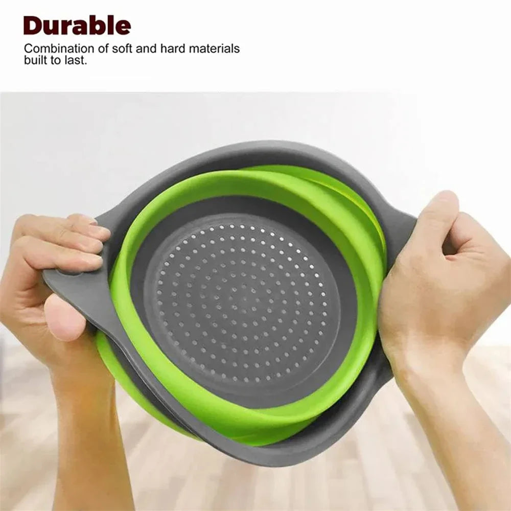 Collapsible Silicone Colander Strainer Basket, Foldable Vegetable and Fruit Washing & Draining Basket Kitchen Gadget