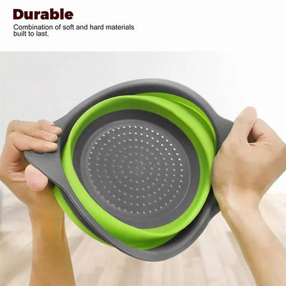 Collapsible Silicone Colander Strainer Basket, Foldable Vegetable and Fruit Washing & Draining Basket Kitchen Gadget