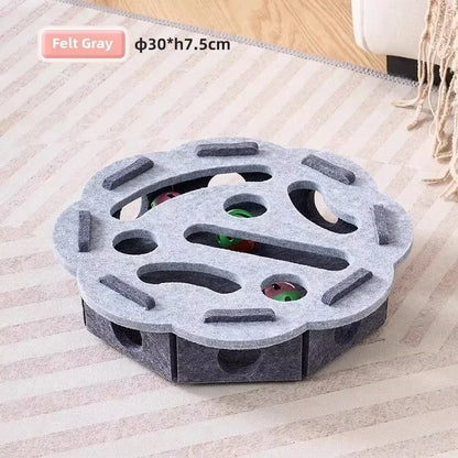 Cat Puzzle Felt Toy Box with Rolling Ball, Interactive Exercise and Hunting Playhouse for Indoor Cats, Multi-Function Scratching and Activity Toy