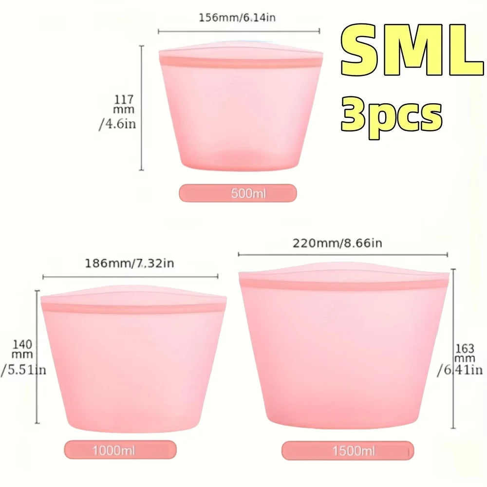 Silicone Food Containers – Reusable Leakproof Ziplock Storage Bags for Fridge and Freezer