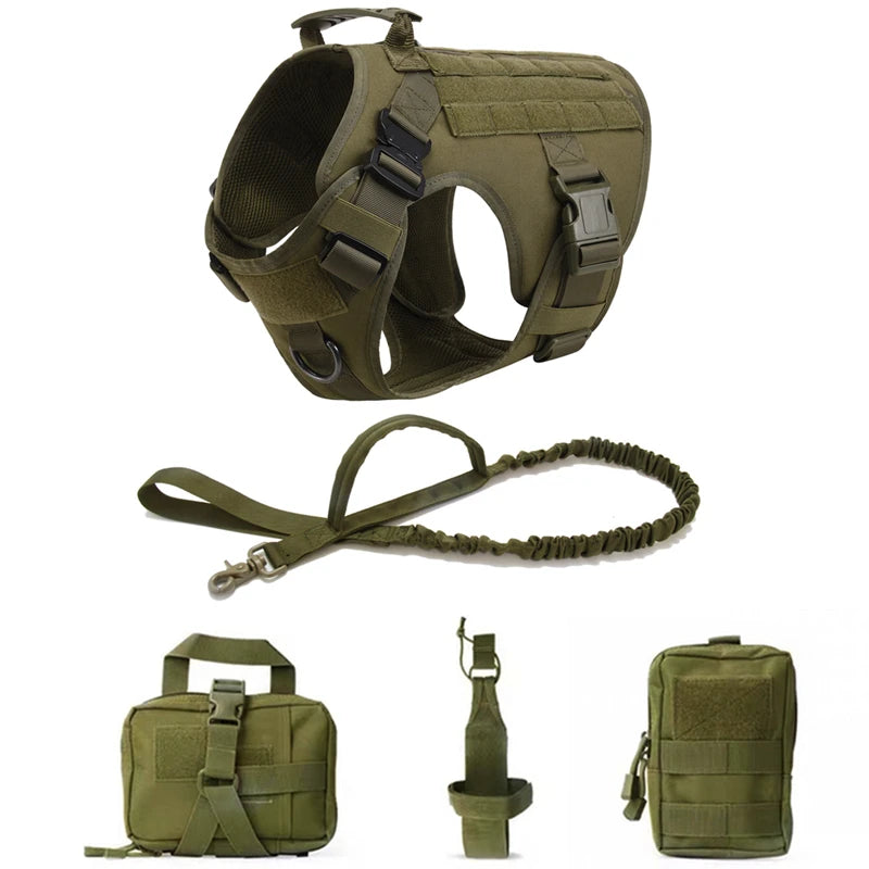 Tactical Dog Harness and Leash Set for Large and Medium Dogs, Military-Style Training Vest for German Shepherd, Golden Retriever, and Working Breeds