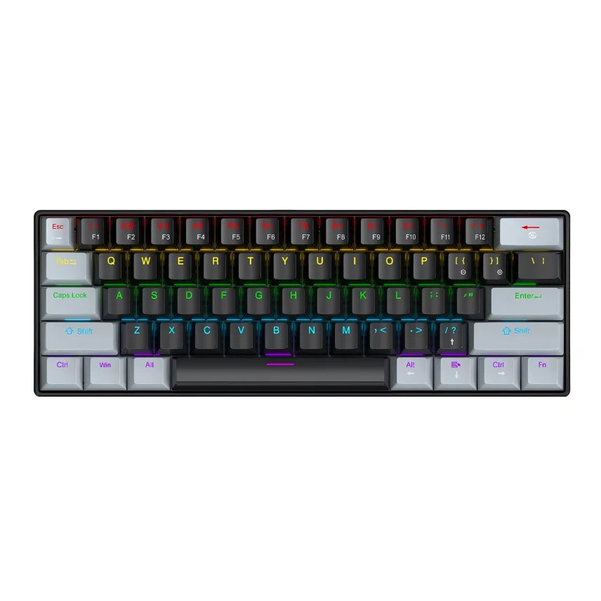 FreeWolf K61 Wired Mechanical Gaming Keyboard, 60% Compact 61-Key Layout, RGB Backlit, Phantom Switches, USB Plug and Play Keyboard for PC, Laptop, and Tablet