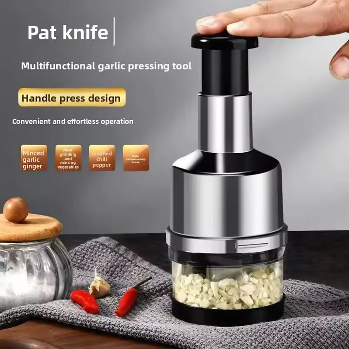Stainless Steel Manual Hand Chopper – Mini Garlic Chopper Vegetable Slicer Mincer Crusher for Garlic, Ginger, Herbs, and Nuts