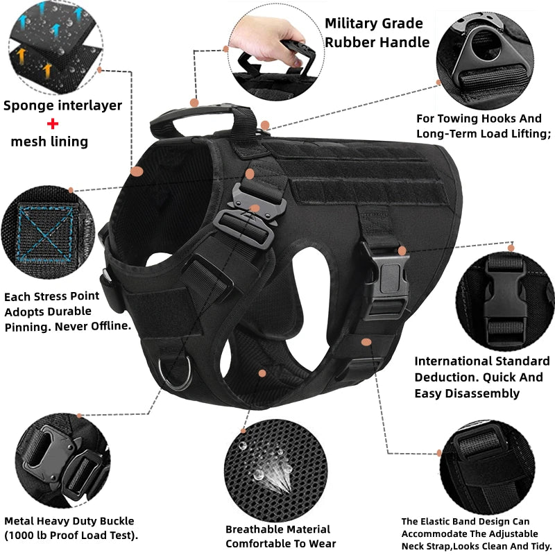 Tactical Dog Harness and Leash Set for Large and Medium Dogs, Military-Style Training Vest for German Shepherd, Golden Retriever, and Working Breeds