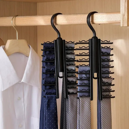 Rotatable Tie Hanger – 20-Row Large Capacity Necktie & Belt Organizer with Skidproof Hooks