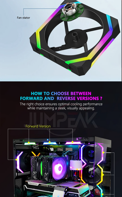 JUMPEAK CS120 ARGB 120mm PWM Cooling Fan, Modular Stackable RGB Case Fan with Fluid Bearing, Silent 800–1800RPM, 5V 3-Pin ARGB Lighting for PC Case and Radiator