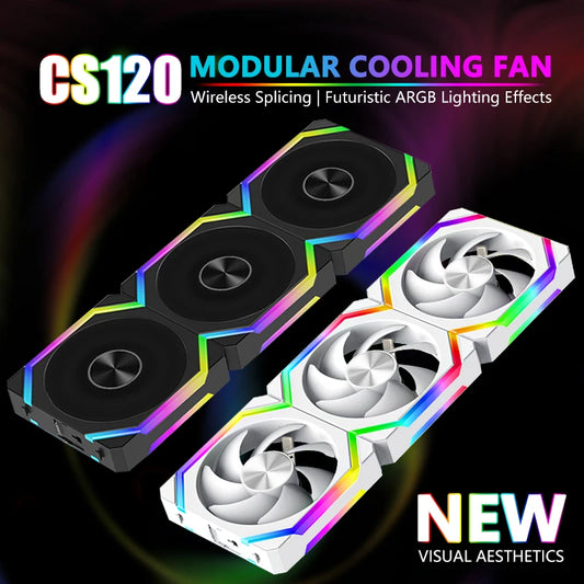 JUMPEAK CS120 ARGB 120mm PWM Cooling Fan, Modular Stackable RGB Case Fan with Fluid Bearing, Silent 800–1800RPM, 5V 3-Pin ARGB Lighting for PC Case and Radiator