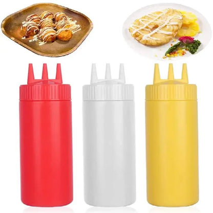 Ketchup Squeeze Bottle Plastic – Condiment Squirt Bottle with 3-Hole Dispensing for Oil, BBQ Sauces, and More