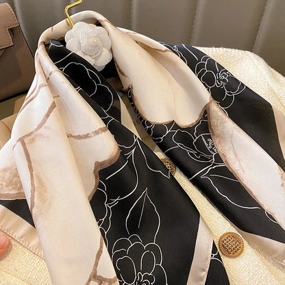 Luxury Printed Silk-Style Square Scarf for Women, Soft Satin Neckerchief Headband and Hair Ribbon, Fashion Hijab and Bag Accessory for Office and Daily Wear