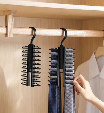 Rotatable Tie Hanger – 20-Row Large Capacity Necktie & Belt Organizer with Skidproof Hooks