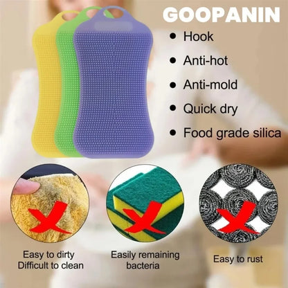 Soft Silicone Sponge Brush – Non-Stick Scratch-Free Scrubber for Kitchen Bowls and Fruit Washing