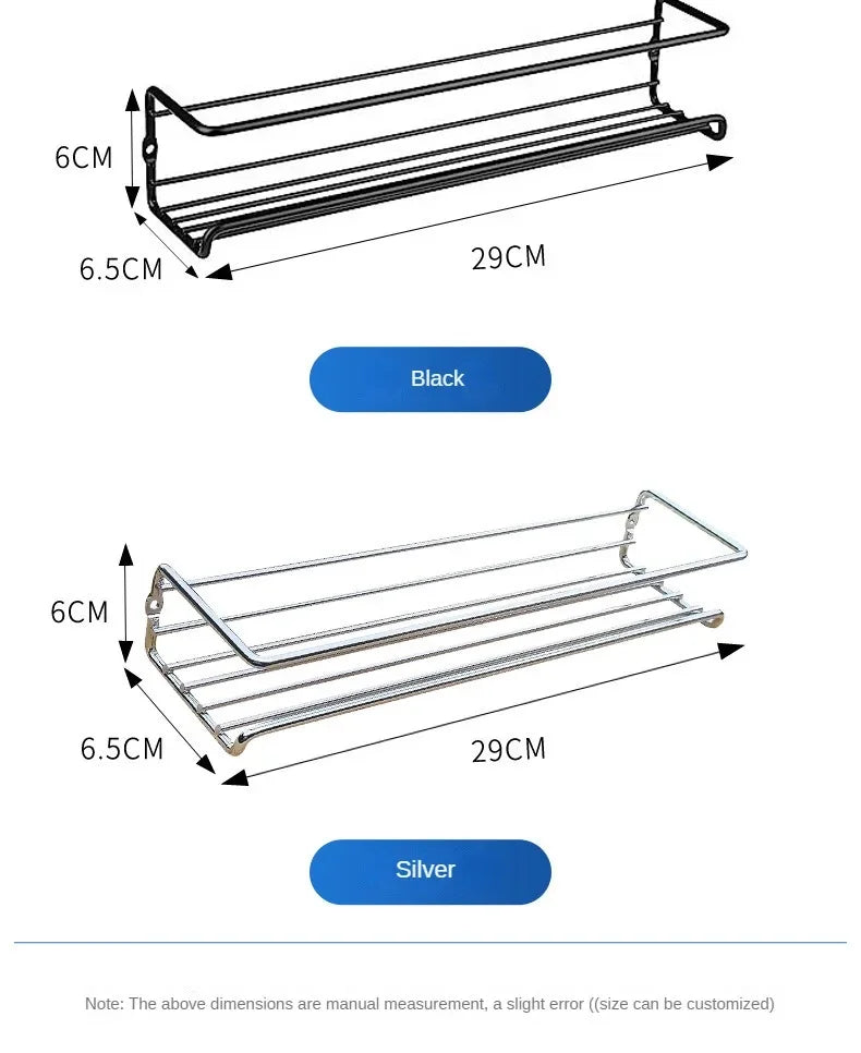2Pcs Metal Kitchen Organizer Hanging Racks, Wall-Mounted Seasoning Shelf Spice Storage Rack for Home & Restaurant
