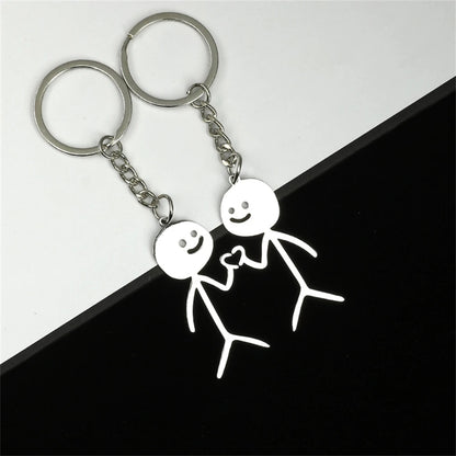 2PCS Funny Cartoon Doodle Middle Finger Keychain Set, Stainless Steel Couple Friendship Key Rings, Unisex Metal Keychain Gift for Men and Women