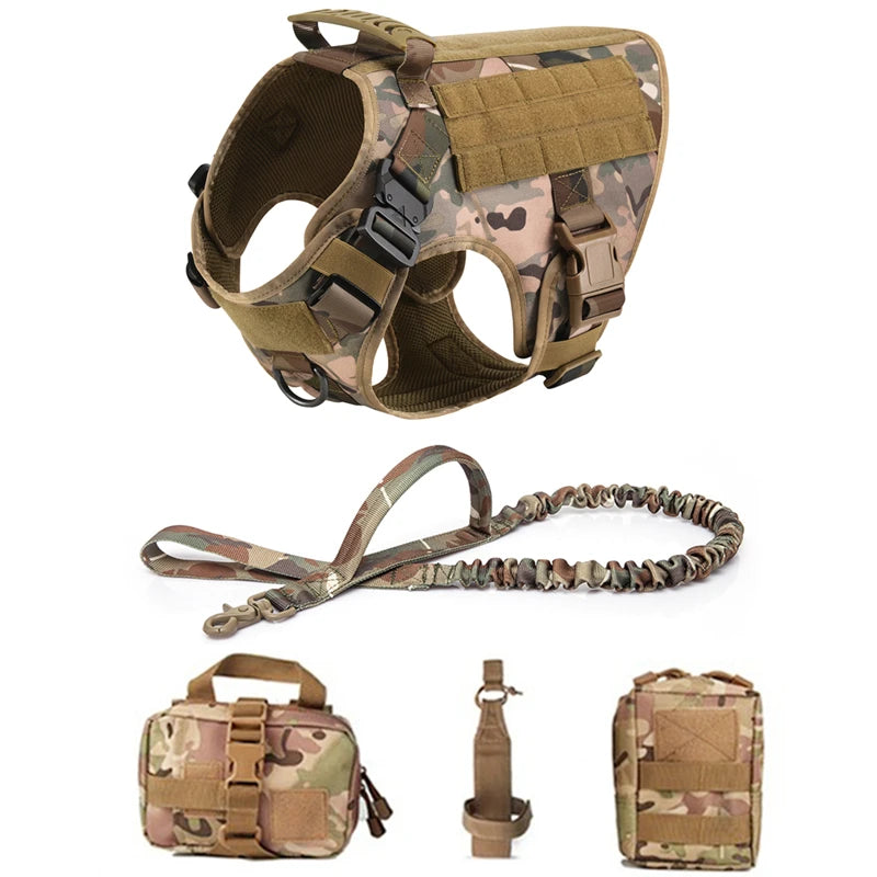 Tactical Dog Harness and Leash Set for Large and Medium Dogs, Military-Style Training Vest for German Shepherd, Golden Retriever, and Working Breeds