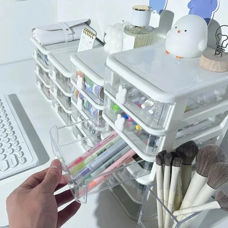 2–5 Layer Clear Stacking Drawer Organizer – Multi-Tier PP Storage Box Modular Desktop System for Office & Beauty Products